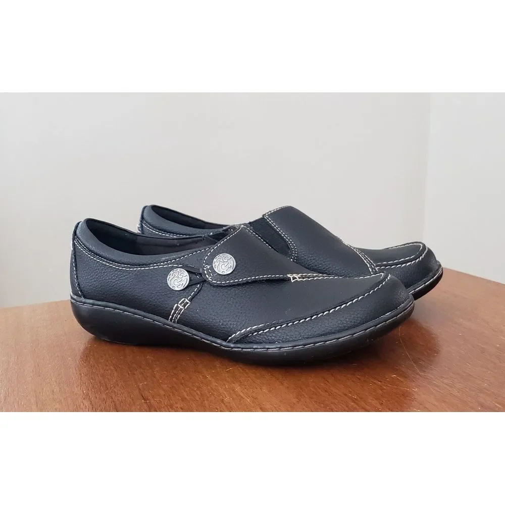 Clarks Ashalnd Lane Shoes Loafers 7.5‎ Black Slip On Comfort